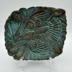 Vintage 1949 Verdigris Brass Grouse and Pinecone